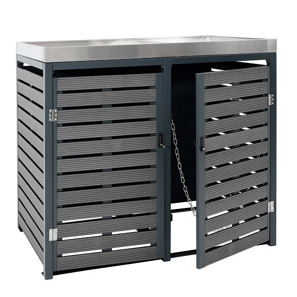 Mendler 2er Mülltonnenverkleidung HWC-K14, Mülltonnenbox mit Pflanzkasten, 112x63x78cm WPC Edelstahl 79kg, anthrazit, 87613+84787