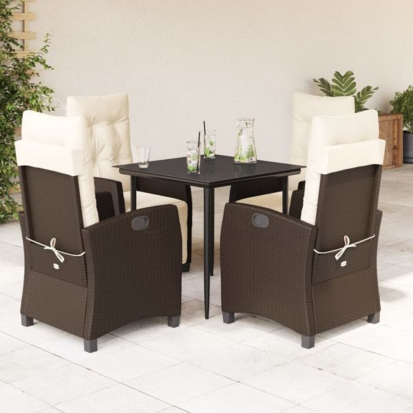 vidaXL 5-teilig Garten-Essgruppe mit Kissen Braun Poly Rattan, 3212975