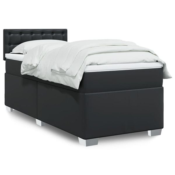 vidaXL Boxspringbett mit Matratze Schwarz 90x190 cm Kunstleder, 3286100