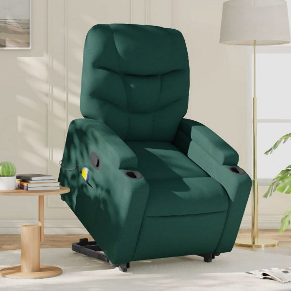 vidaXL Massagesessel mit Aufstehhilfe Dunkelgrün Stoff, 3204614