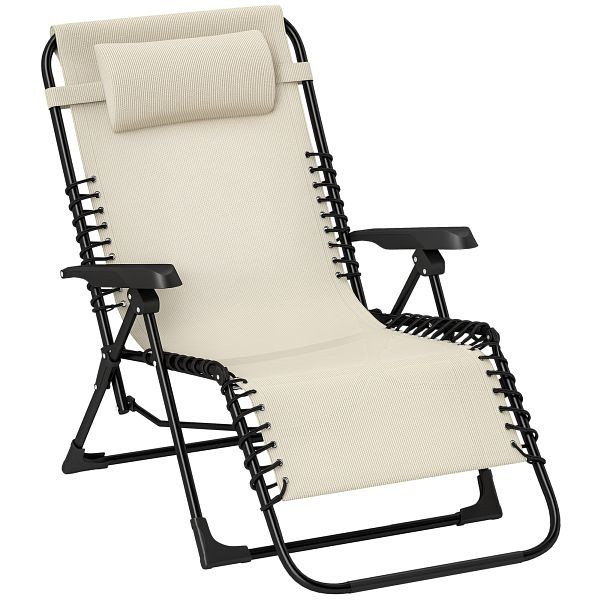 Outsunny Sonnenliege klappbar Gartenliege mit Kopfkissen, 5-Fach verstellbare Rückenlehne bis 120 kg belastbar Beige, 84G-722V00BG