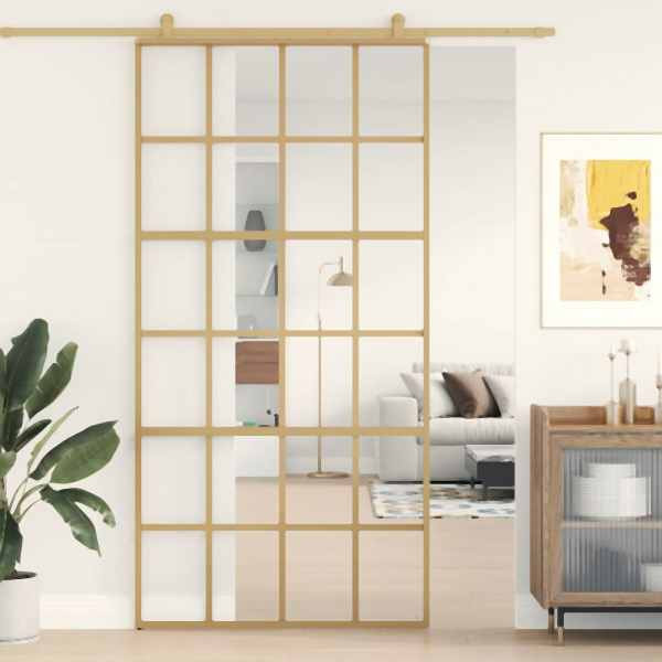 vidaXL Schiebetür Golden 102,5x205 cm ESG-Klarglas und Aluminium, 155174