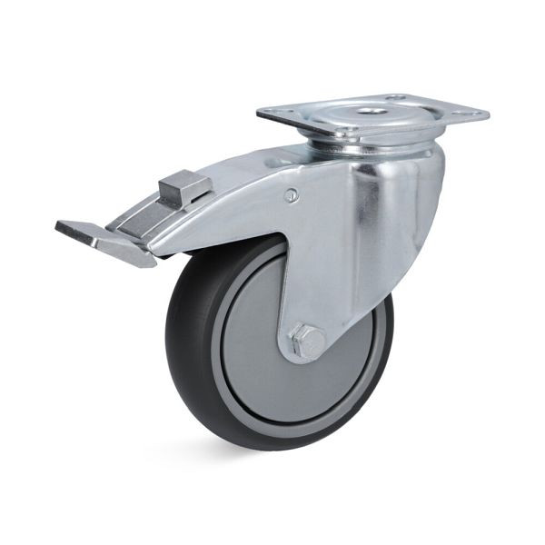 Torwegge Thermoplast Apparate Rolle, Tragfähigkeit 100 kg, Rad-Ø 100 mm, Radbreite 32 mm, Gesamtbauhöhe 135 mm, mit Feststeller, 0055160