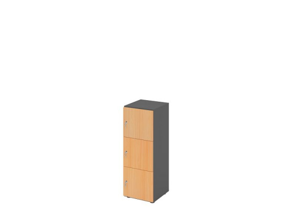 Hammerbacher Schließfachschrank schmal 3OH, 3 Türen mit Schloss, Korpus: Graphit, Türen: Buche, 40 x 42 x 110 cm (BxTxH), V234L3/G/6/DS