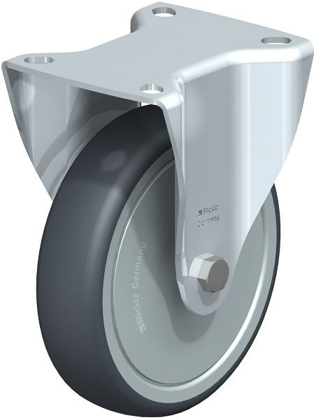 Blickle B-TPA 127KD-FK Stahlblech-Bockrolle mit Anschraubplatte, Thermoplastisches Gummi-Elastomer, Grau, 745621