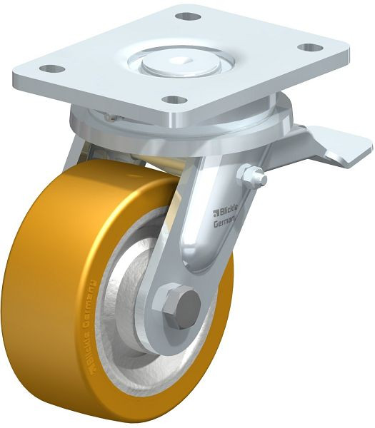 Blickle LO-SETH 125K-ST Stahlgeschweißte Schwerlast-Lenkrolle mit Feststeller, Blickle Extrathane®, Hellbraun, 51672