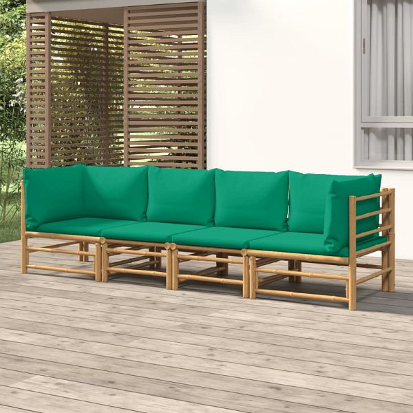 vidaXL 4-tlg. Garten-Lounge-Set mit Grünen Kissen Bambus, 3155152