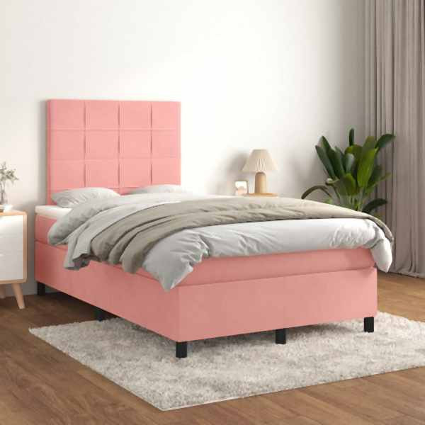vidaXL Boxspringbett mit Matratze Rosa 120x200 cm Samt, 3143018