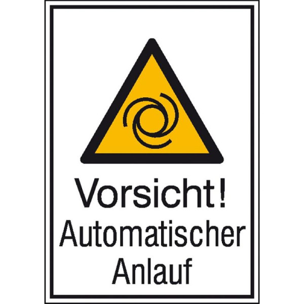 Stein HGS Kombischild mit Warnzeichen und Zusatztext, Vorsicht! Automatischer Anlauf, Alu, geprägt, 262 x 371 mm, 11.0456