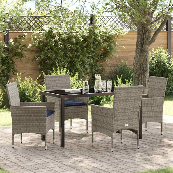 vidaXL Tisch- und Stuhlset mit Kissen 5-teilig Grau PE-Rattan, 3379830