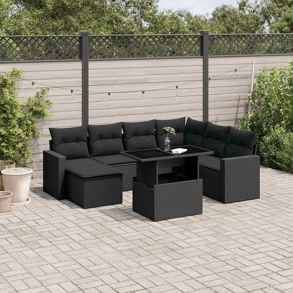 vidaXL 8-teilig Garten-Sofagarnitur mit Kissen Schwarz Poly Rattan, 3267435