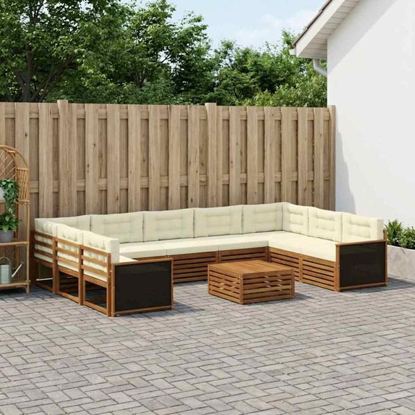 vidaXL Outdoor-Sofagarnitur 10-teilig Natur und Creme Massivholz Akazie, 3383853
