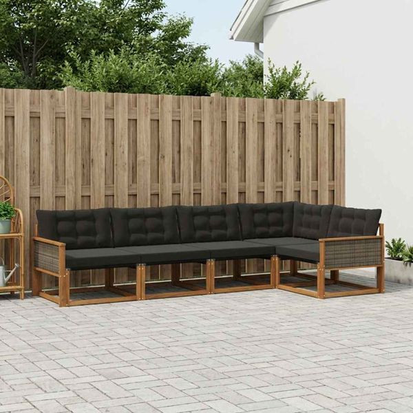 vidaXL Outdoor-Sofagarnitur mit Kissen 5-teilig Natürlich und Schwarz, 3381420