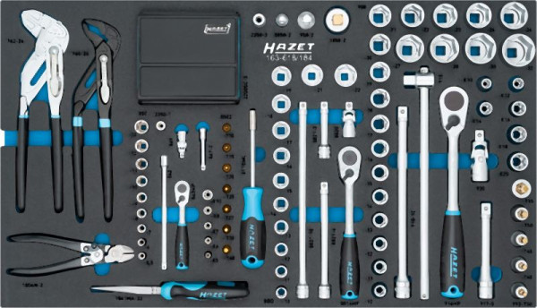Hazet Steckschlüssel Satz, 1/4 Zoll (6,3 mm) Vierkant, 3/8 Zoll (10 mm) Vierkant, 1/2 Zoll (12,5 mm) Vierkant, 1/4 Zoll (6,3 mm), 163-618/184
