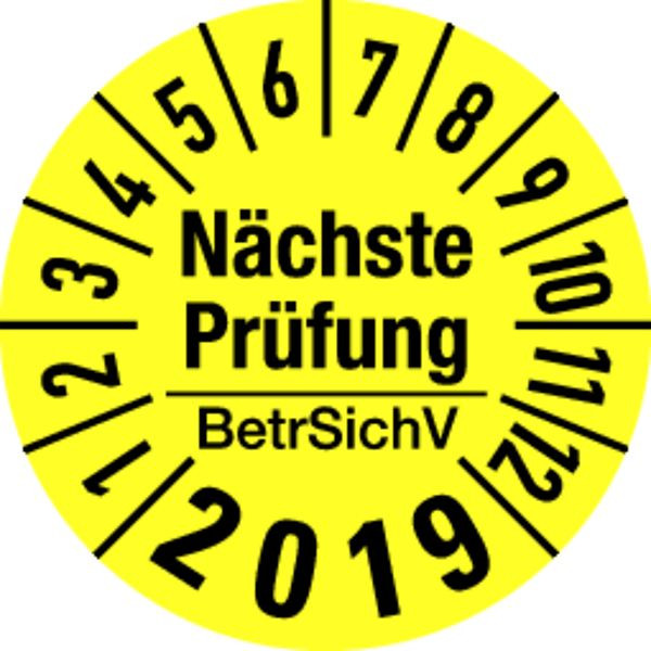Schilder Klar Prüfetikett Nächste Prüfung BetrSichV ab 23 gelb/schwarz, 30 mm Folie selbstklebend, VE: 40 Stück, 6/68.23