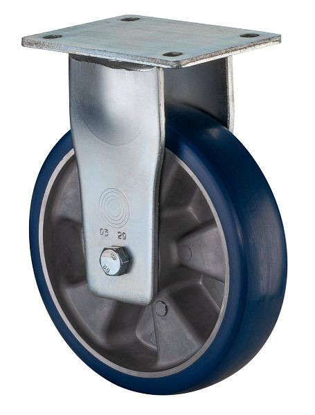 BS Rollen Schwerlastrolle Bockrolle, Polyurethanrad 83 Shore, Aluminiumfelge, Kugellager, Platte, Durchmesser: 80 mm, RR110.B92.080