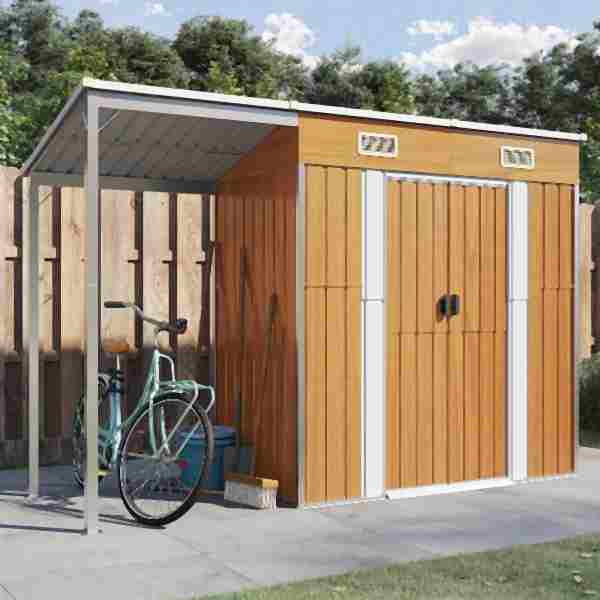 vidaXL Gartenhaus mit Schleppdach Hellbraun 277x110,5x181 cm Stahl, 364528