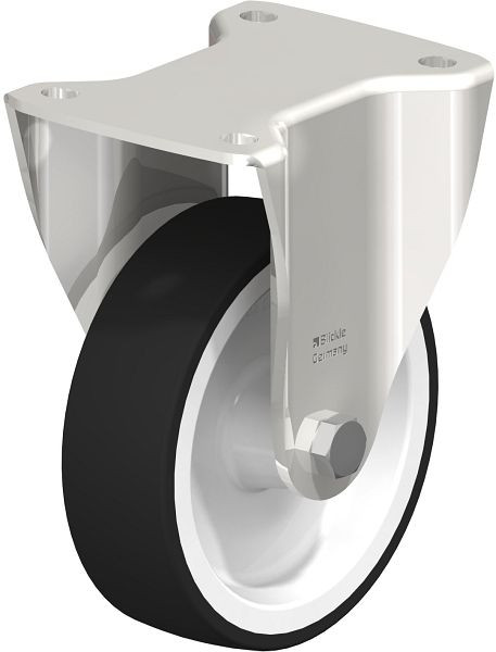 Blickle BKX-POTH 150G Edelstahl-Schwerlast-Bockrolle mit Anschraubplatte, Thermoplastisches Polyurethan, Grau, 49833