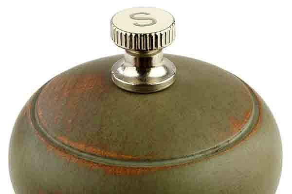APS Salzmühle, Ø 5,5 cm, Höhe: 15 cm, deutsches Buchenholz, Farbe: oliv / vintage, Mahlwerk aus Edelstahl, 40547