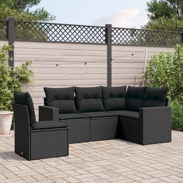 vidaXL 5-tlg. Garten-Sofagarnitur mit Kissen Schwarz Poly Rattan, 3218955