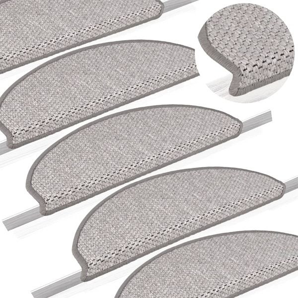 vidaXL Treppenmatten Selbstklebend Sisal-Look 15 Stück 65x21x4 Platina, 326870