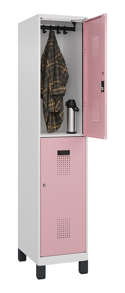 C+P Doppelstöckiger Spind Evolo PLUS, mit Füßen, 2 Fächer, 1950x400x500mm, 9016, Frontfarbe RAL 3015 Hellrosa, Zylinderschloss, 049310-12 S10045