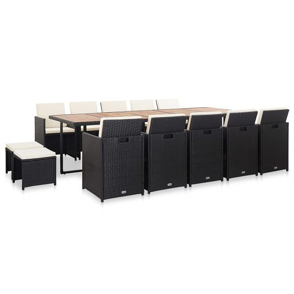 vidaXL 15-teilig Garten-Essgruppe mit Auflagen Poly Rattan Schwarz, 46425