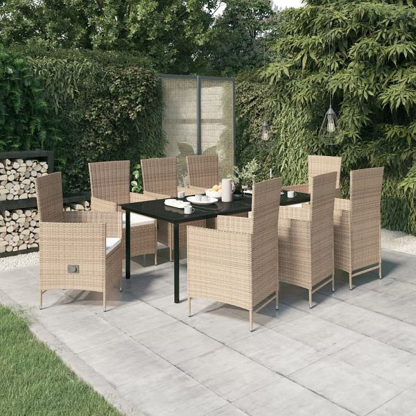 vidaXL 9-teilig Garten-Essgruppe mit Auflagen Beige, 3099442