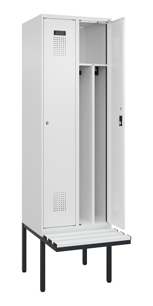 C+P Spind Evolo PLUS, 2 Abteile, 2120x600x815mm, 9016/9016, Zylinderschloss, Material Sitzfläche Kunststoff, 0490407-20F S10100