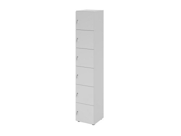 Hammerbacher Schließfachschrank schmal 6OH, 6 Türen mit Schloss, Korpus: Grau, Türen: Grau, 40 x 40 x 215,6 cm (BxTxH), V264L6/5/5/DS