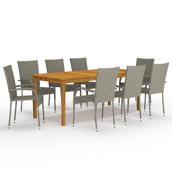 vidaXL 9-tlg. Garten-Essgruppe Grau, Akazien-Massivholz, 3067882