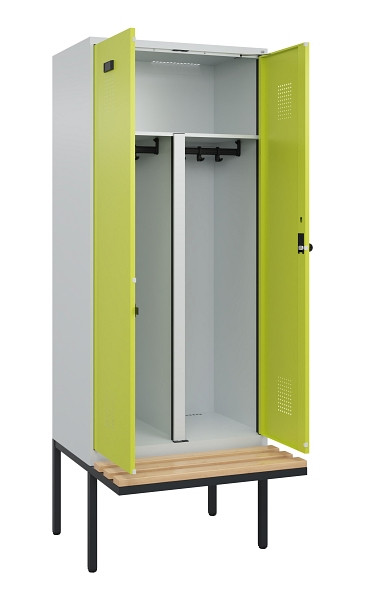 C+P PSA Doppel-Spind Evolo PLUS, Bank, 2 Abteile, 2120x800x815mm, 7035/0024, Drehriegel, Sitzfläche Holz, 0490427-22P S10015