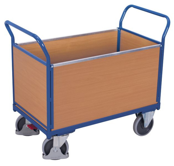 VARIOfit Vierwandwagen mit Holz, Ladefläche: 850 x 450 mm, RAL 5010 enzianblau, sw-500.400