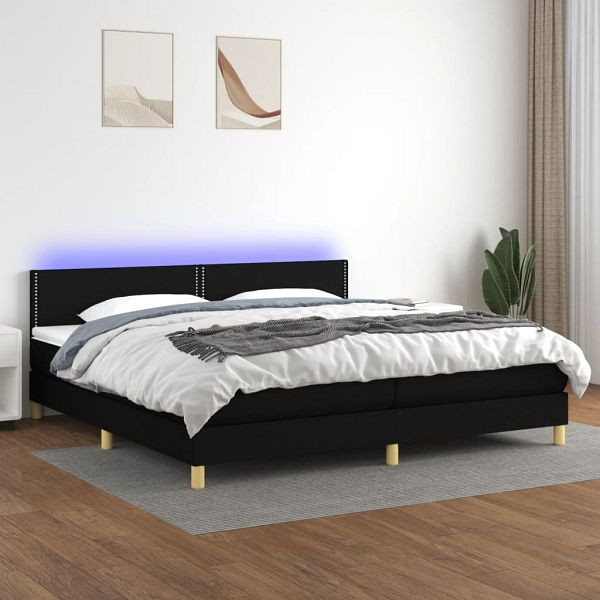 vidaXL Boxspringbett mit Matratze & LED Schwarz 200x200 cm Stoff, 3133663