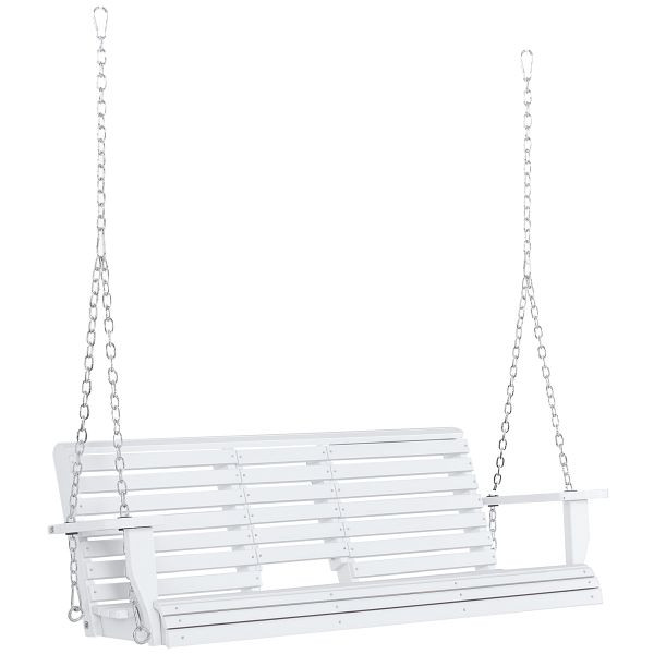Outsunny Hängebank mit Klapptisch und Becherhaltern Weiß 150 x 75 x 53cm, 84A-147WT
