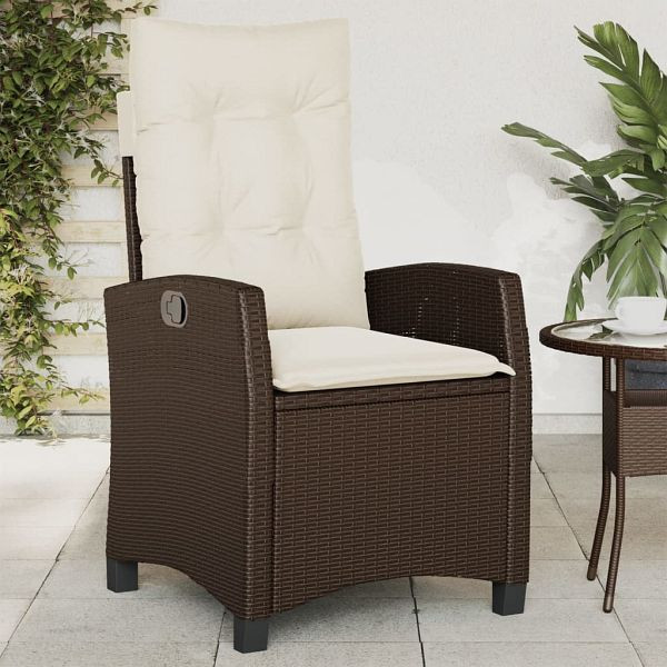 vidaXL Gartensessel Verstellbar mit Kissen Braun Poly Rattan, 365210