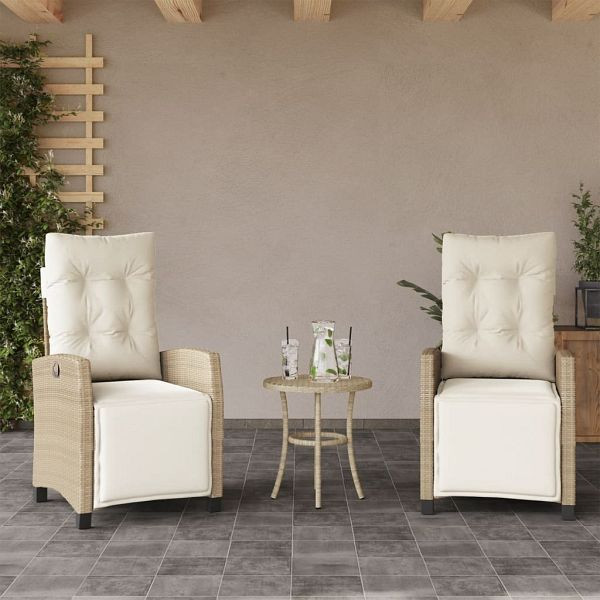 vidaXL Gartensessel mit Fußteil 2 Stück Verstellbar Beige Poly Rattan, 365244