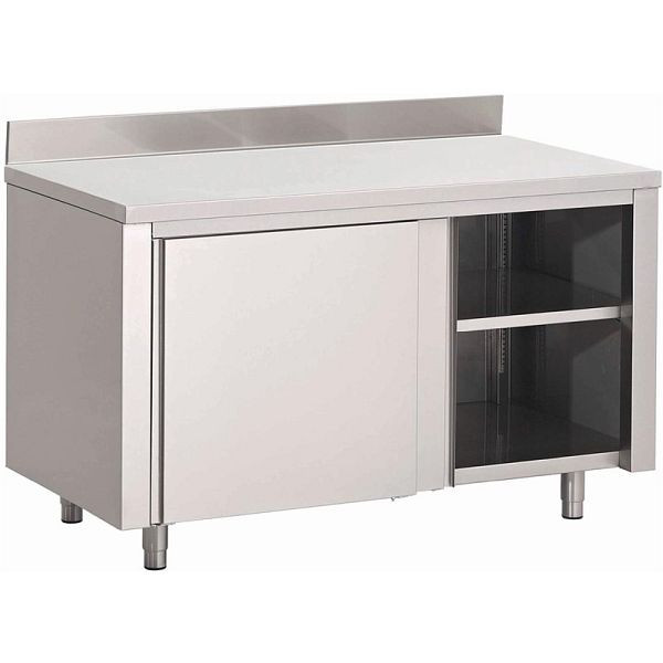 Gastro M Arbeitstisch mit Regal, Schiebetüren und Aufkantung 100cm lang, GN156