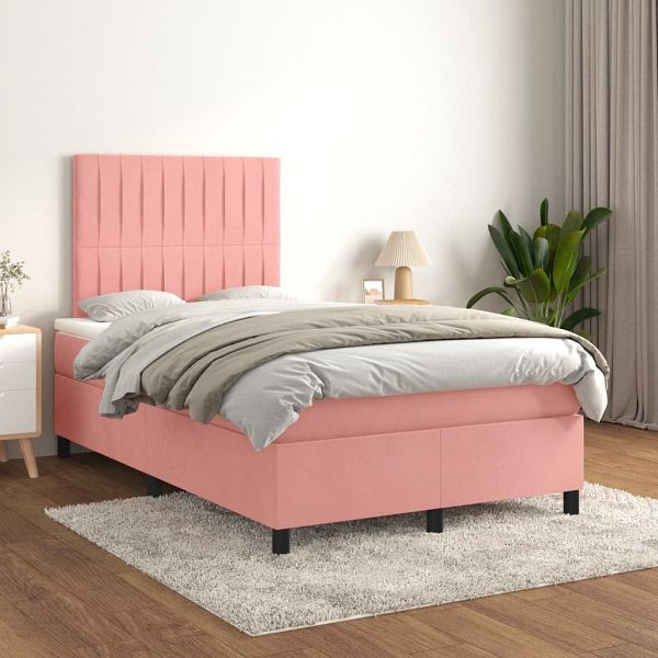 vidaXL Boxspringbett mit Matratze Rosa 120x200 cm Samt, 3143138