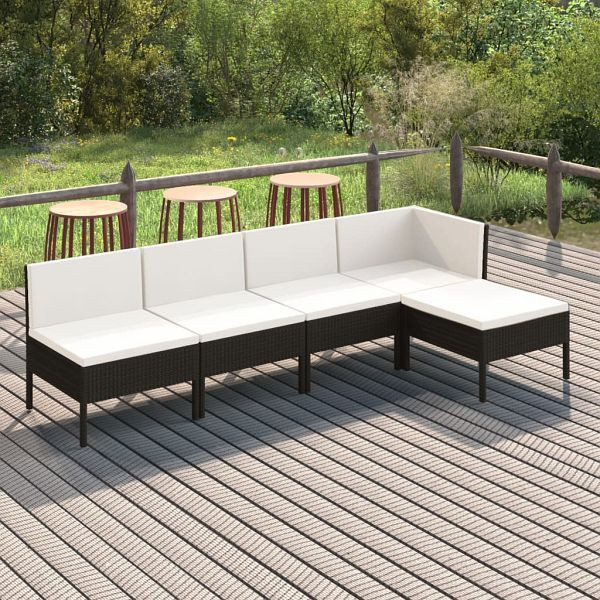 vidaXL 5-teilig Garten-Lounge-Set mit Auflagen Poly Rattan Schwarz, 3094368