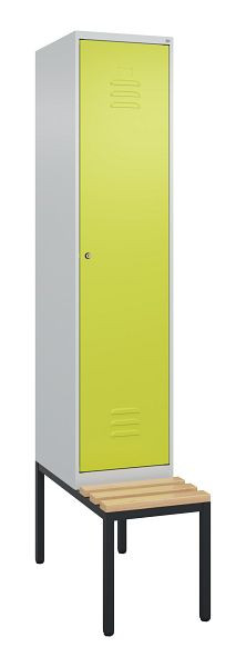 C+P Umkleidespind Classic PLUS, mit untergebauter Sitzbank, 2120x400x815mm, 7035/0024, Zylinderschloss, Buche-Sitzleisten, 0800507-12 S10054
