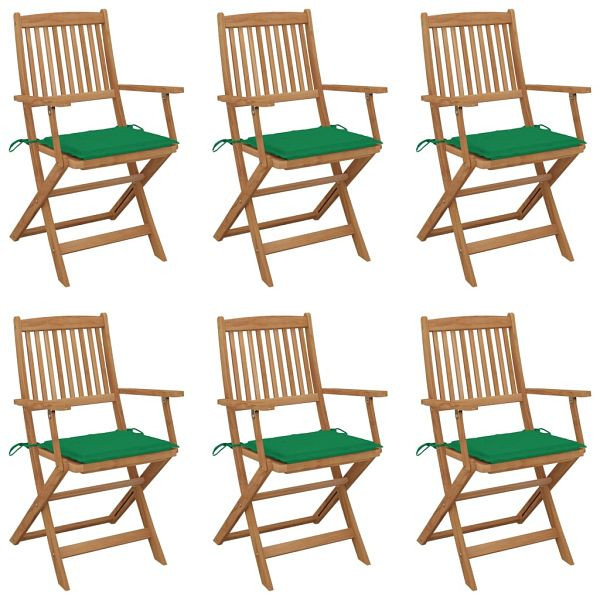 vidaXL Klappbare Gartenstühle 6 Stück mit Kissen Massivholz Akazie, 3074945