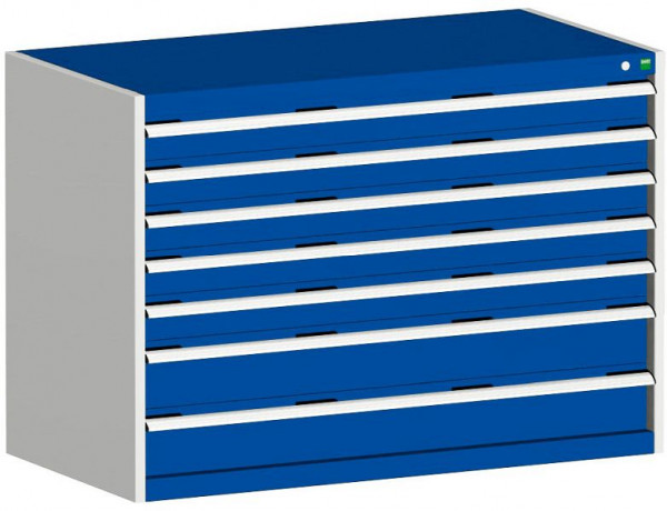 bott cubio Schubladenschrank bestückt mit 7 Schwerlastschubladen BxTxH: 1300 x 750 x 900 mm, RAL 7035/5010, 40030088.11V