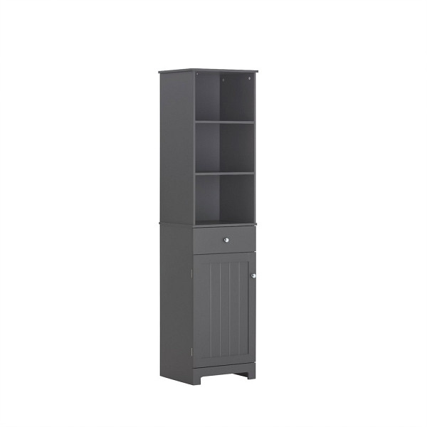 SoBuy Badezimmerhochschrank mit einer Schublade Dunkelgrau 40x38x161 cm, Modern, BZR17-DG