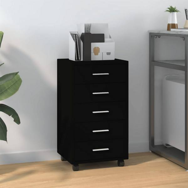 vidaXL Schubladenschrank mit Rollen Schwarz Holzwerkstoff, 342671