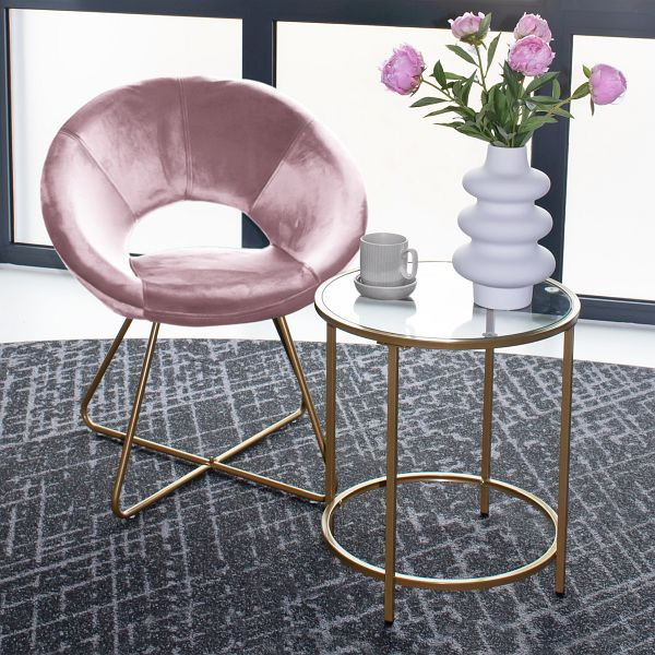 HOME DELUXE Samtstuhl mit Beistelltisch SELESA, Rosa, 48825