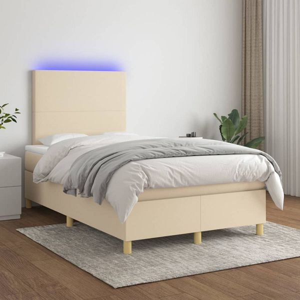 vidaXL Boxspringbett mit Matratze & LED Creme 120x200 cm Stoff, 3135266