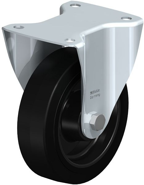 Blickle B-POEV 160XR Stahlblech-Bockrolle, mittelschwere Ausführung, mit Anschraubplatte, Elastik-Vollgummi, Schwarz, 235259