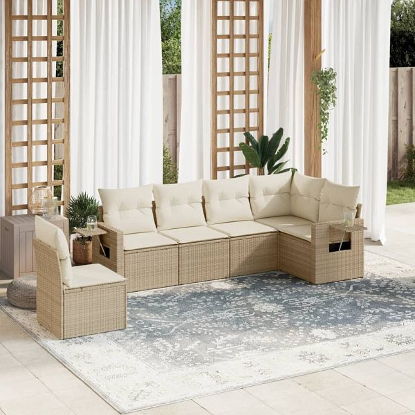 vidaXL 6-teilig Garten-Sofagarnitur mit Kissen Beige Poly Rattan, 3252565