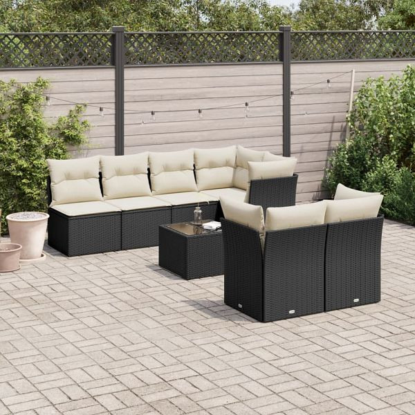 vidaXL 8-teilig Garten-Sofagarnitur mit Kissen Schwarz Poly Rattan, 3249135